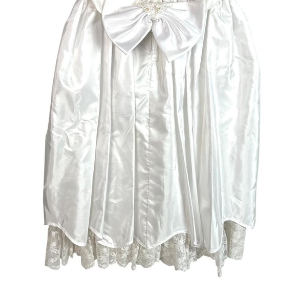 VTG White Lace Taffeta Flower Girl Communion Dress 12 Puff Sleeve Bow Nicole - Picture 9 of 12